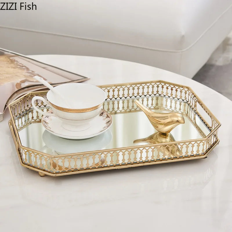 HomyAura™ Vintage Gold Mirror Tray