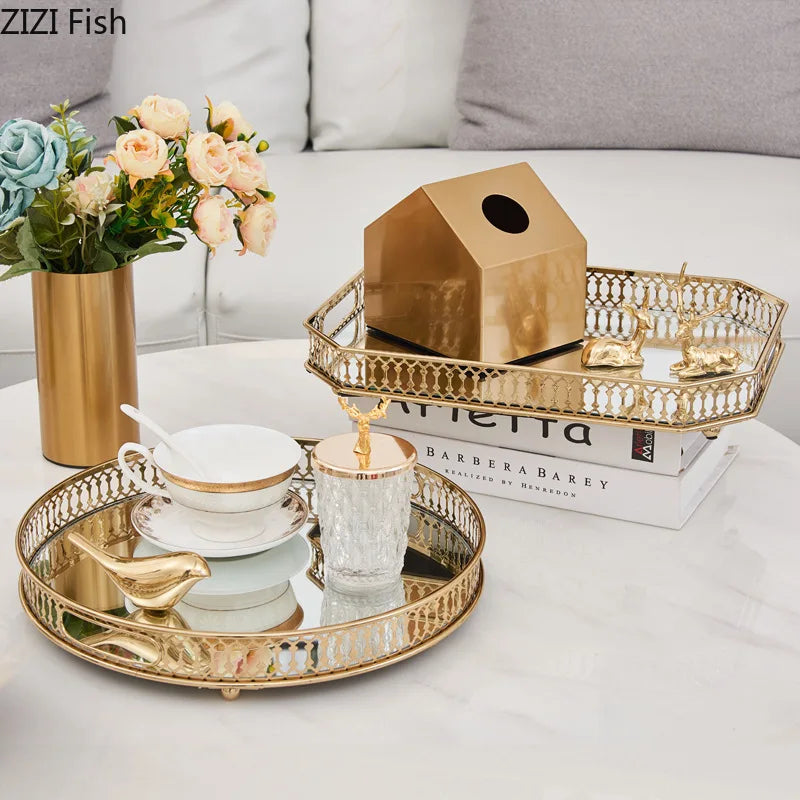 HomyAura™ Vintage Gold Mirror Tray