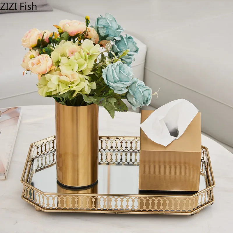 HomyAura™ Vintage Gold Mirror Tray