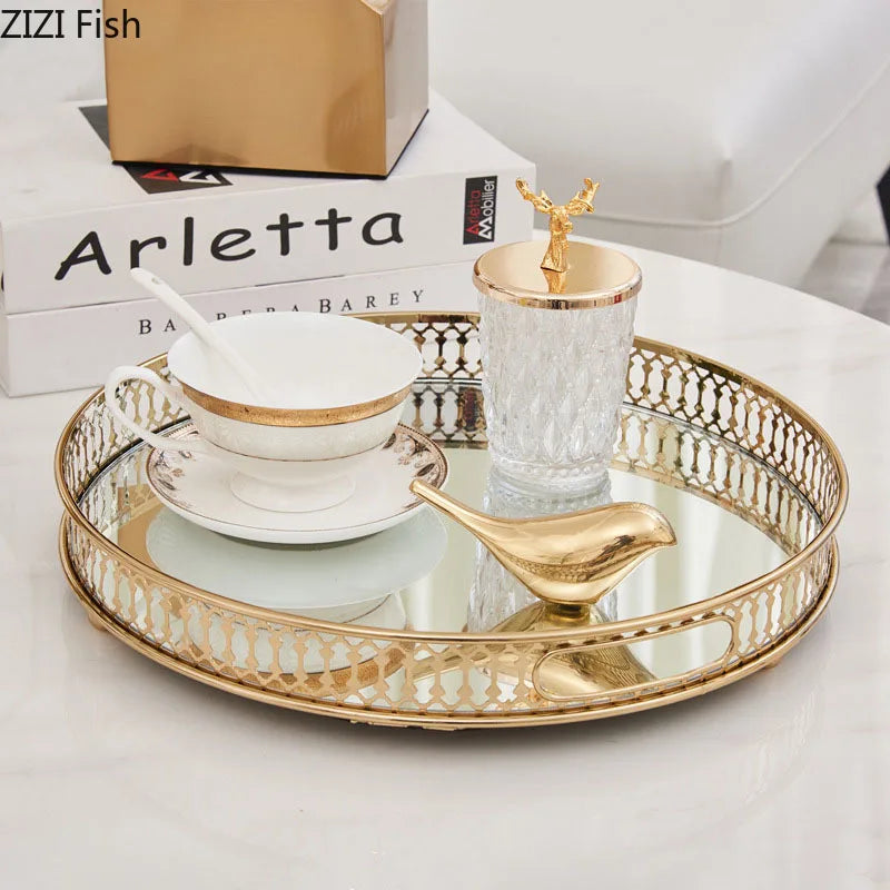 HomyAura™ Vintage Gold Mirror Tray