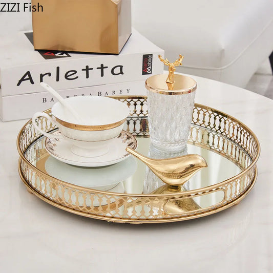 HomyAura™ Vintage Gold Mirror Tray